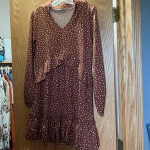Coffee polka dot dress, quality material, never worn